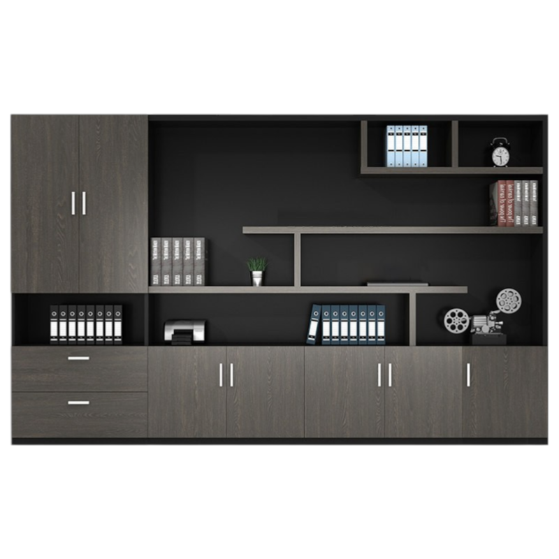 Executive office storage cabinet with drawers, shelving and dark timber finish for corporate office interiors