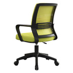 Green mesh office chair with black frame and ergonomic workplace seating