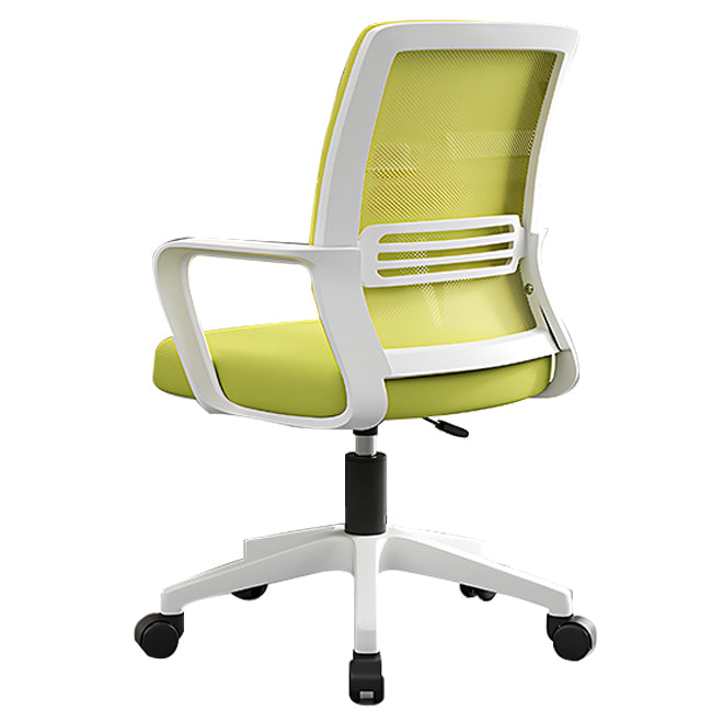 Green mesh office chair with white frame for contemporary office interiors