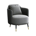 Curved grey office lounge chair with PU leather upholstery and metal legs