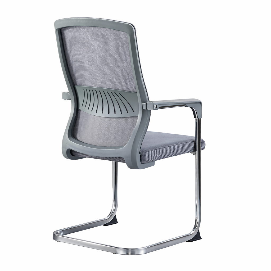 Grey mesh visitor chair with ergonomic back support for professional office environments