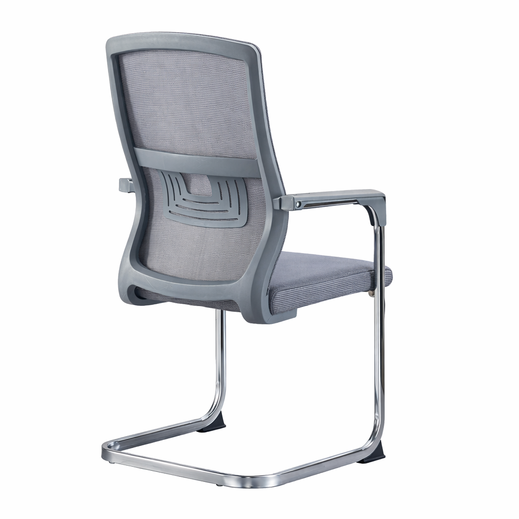 Grey mesh office chair with ergonomic back support for professional office environments