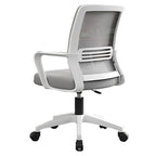 Ergonomic mesh office chair with white frame and grey breathable mesh back