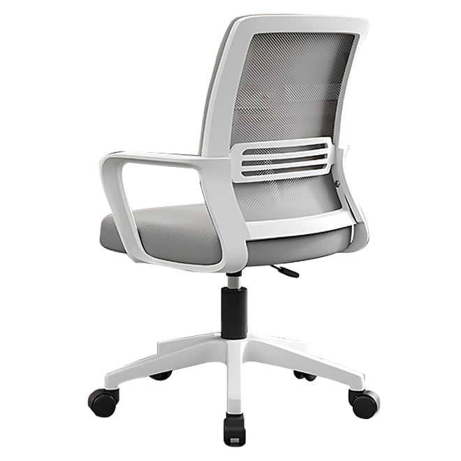 Ergonomic mesh office chair with white frame and grey breathable mesh back