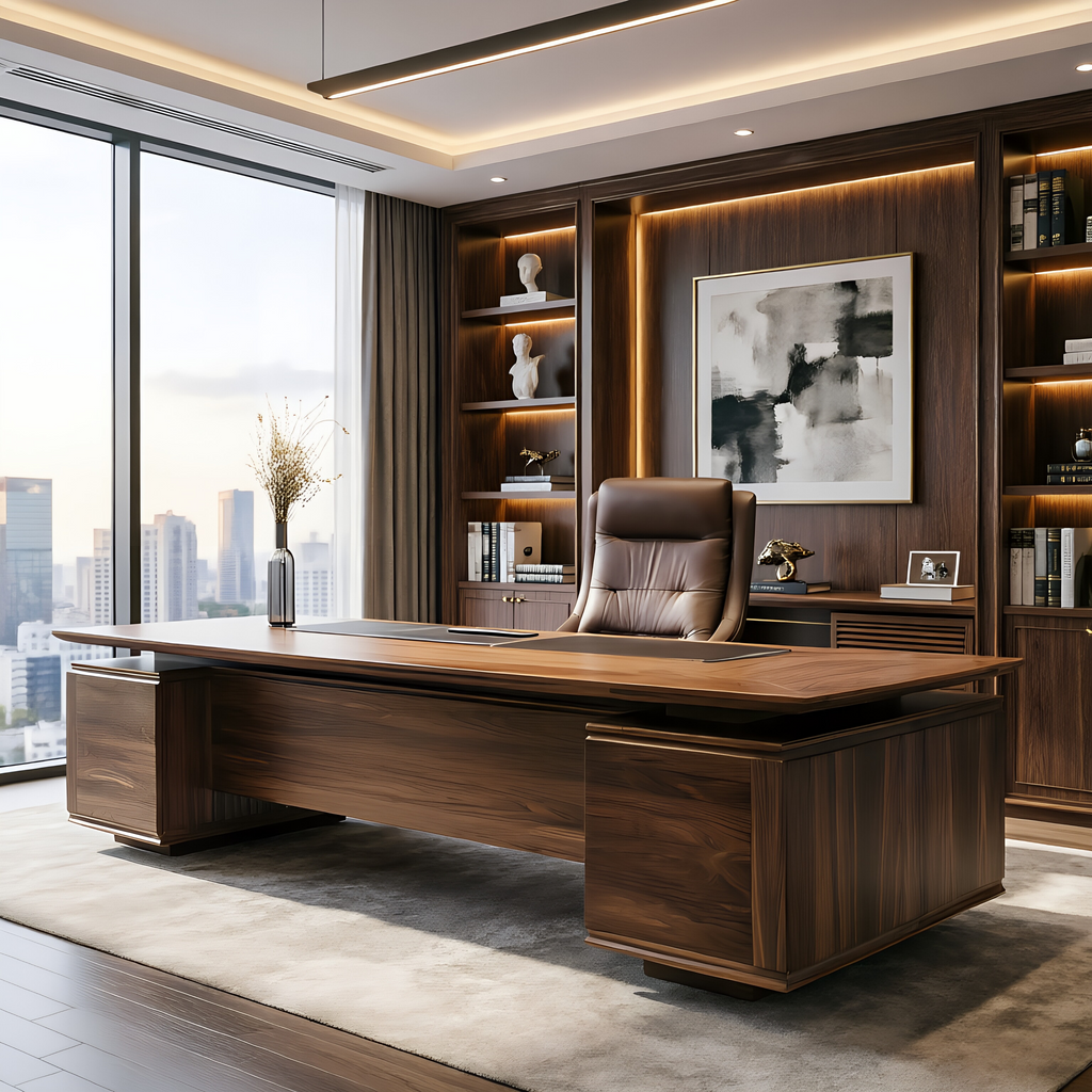 Contemporary Executive Desk with Twin Pedestals