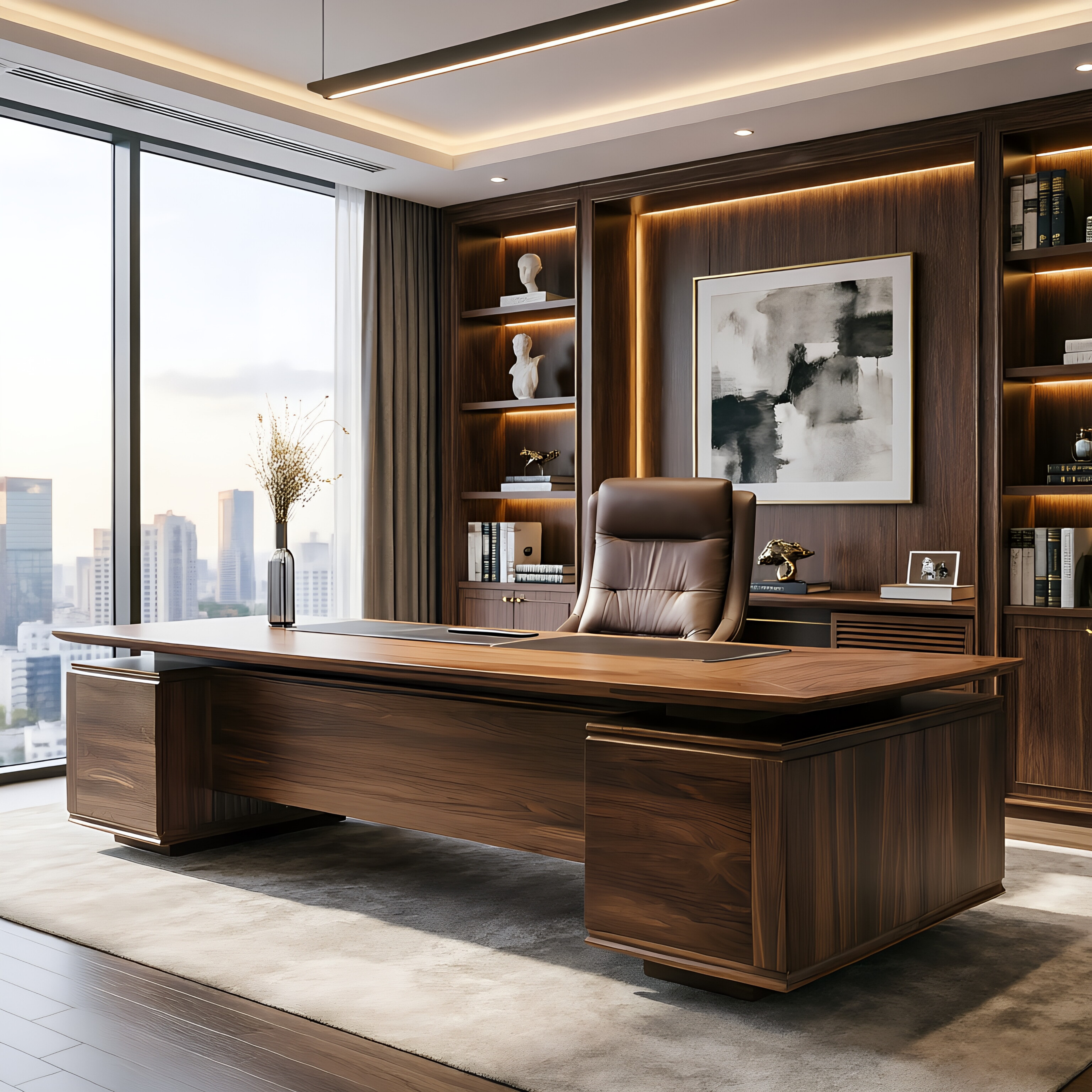 Contemporary Executive Desk with Twin Pedestals