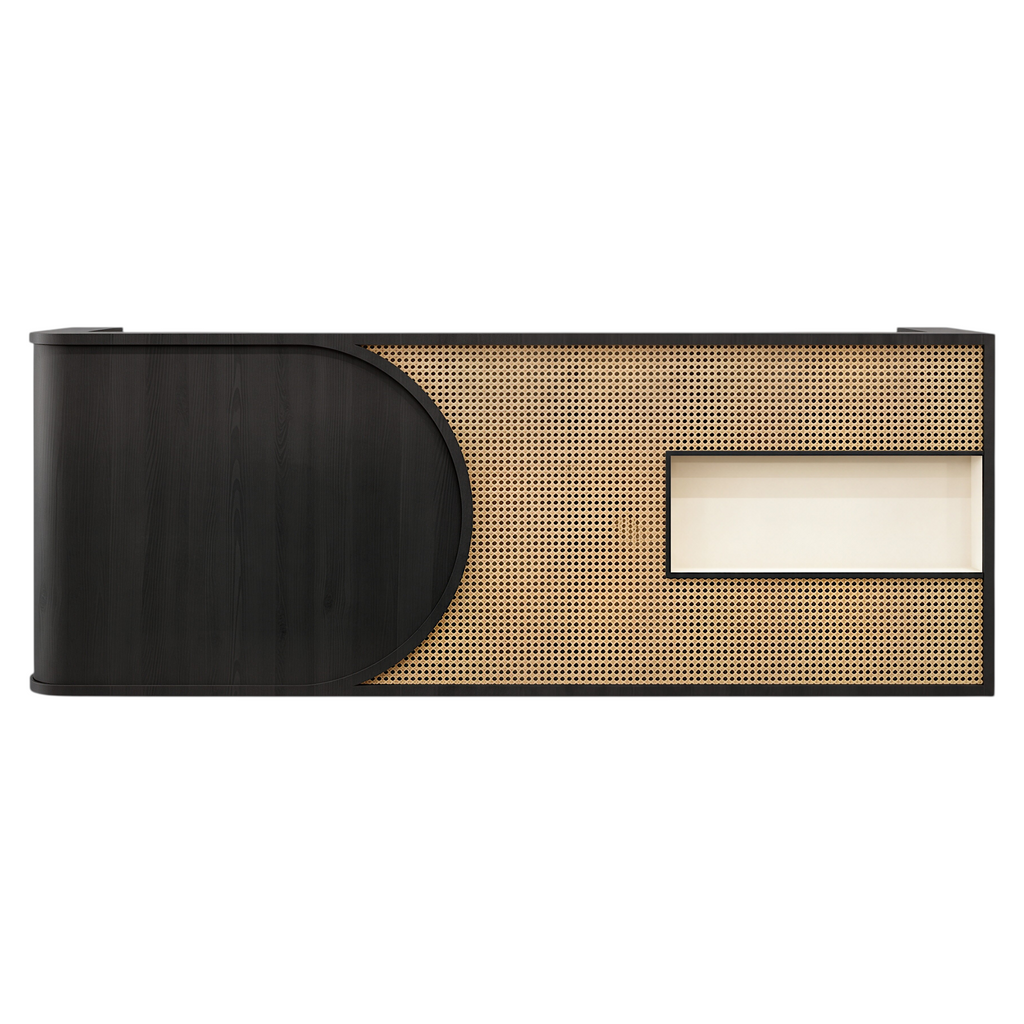 Curved Rattan Reception Desk with Display Shelf