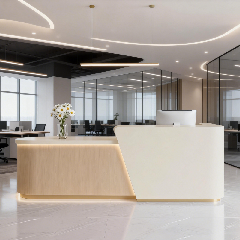 Curved Reception Counter with LED Halo and Transaction Top