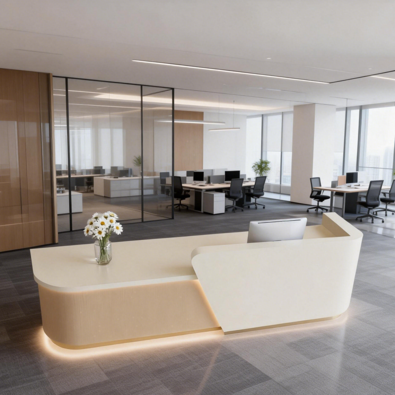 Curved Reception Counter with LED Halo and Transaction Top