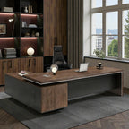 Large L-shaped manager desk designed for professional offices with functional storage space