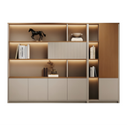 Large office storage wall system with LED lighting and custom configuration options