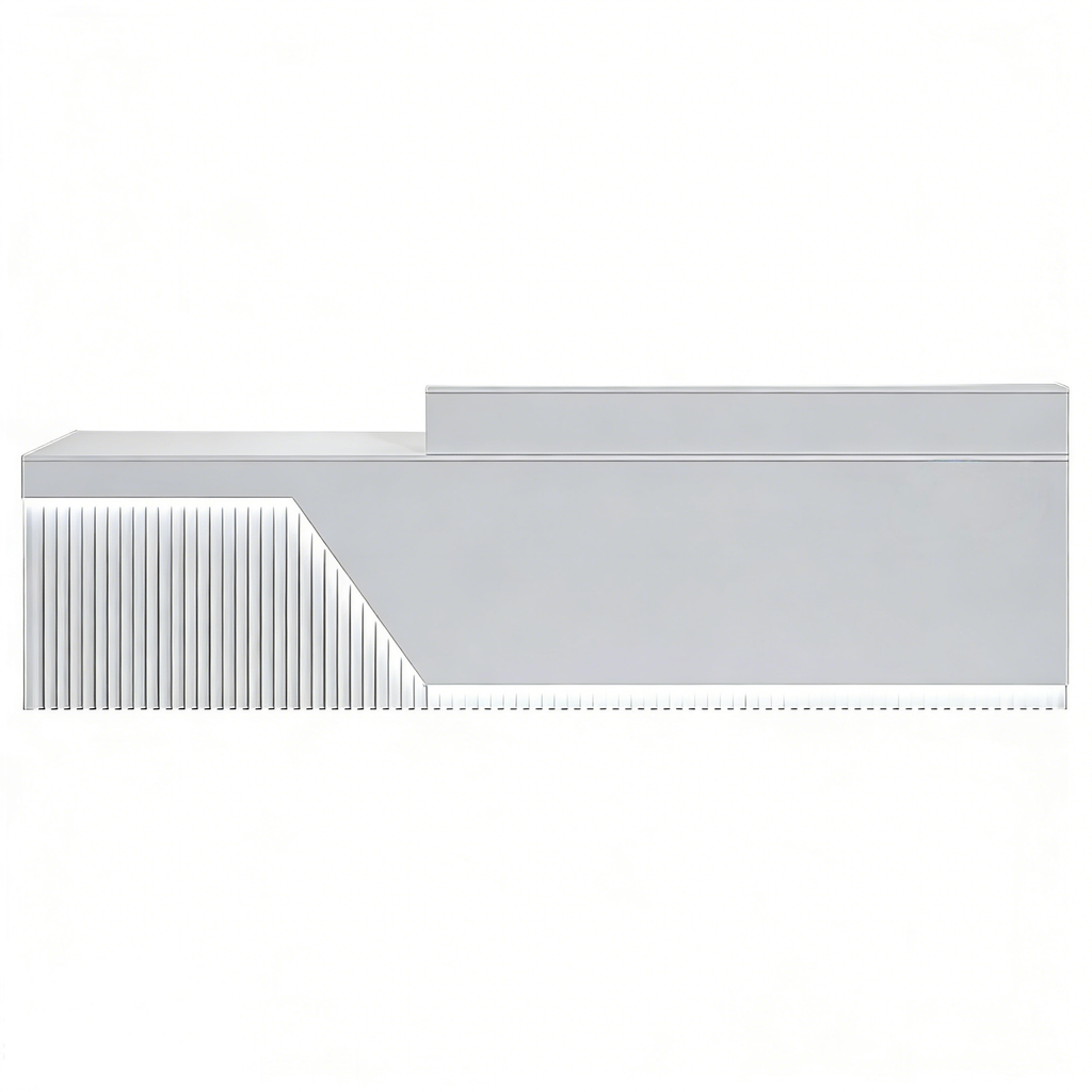 Customisable reception counter with fluted panel finish and LED details