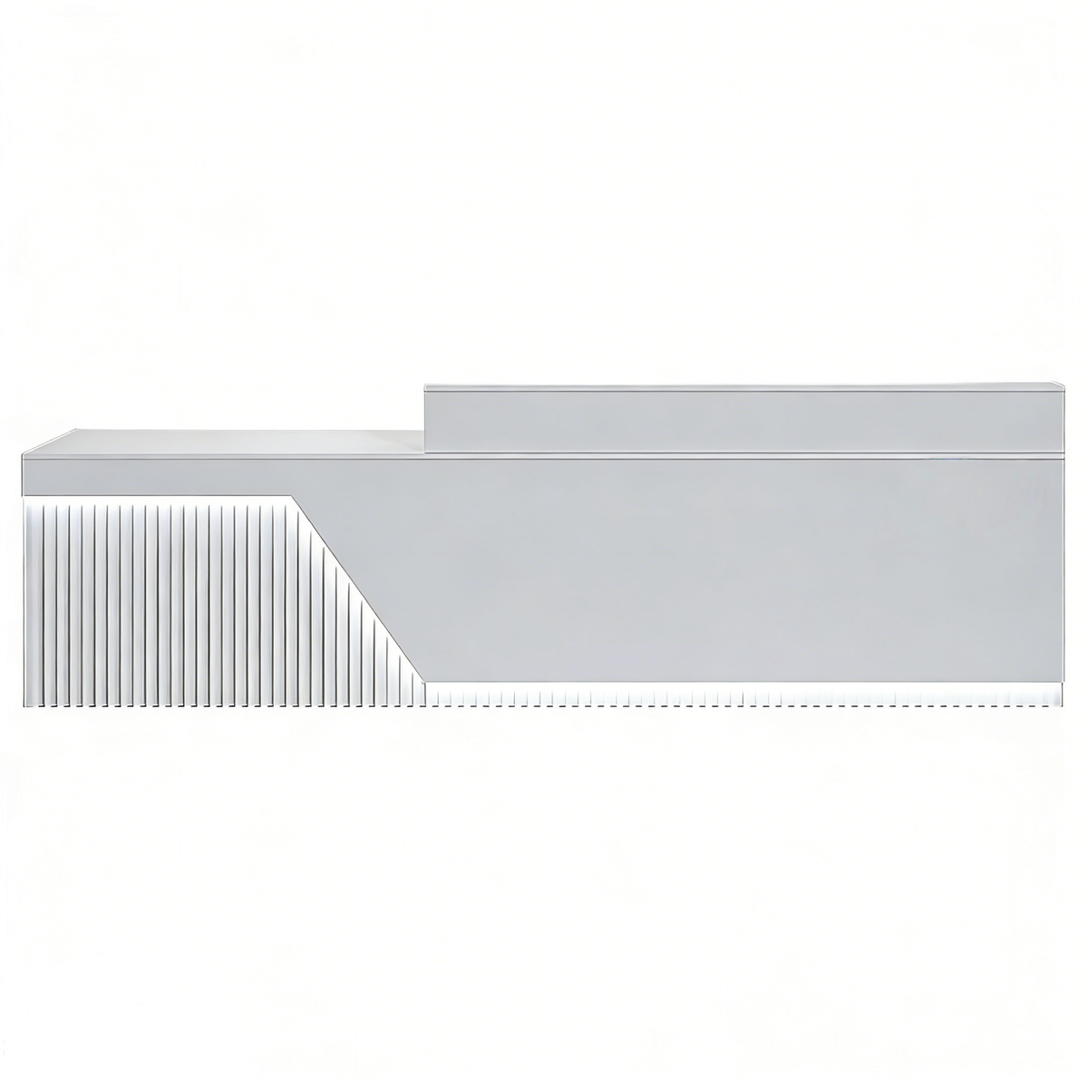Customisable reception counter with fluted panel finish and LED details