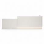 Modern office reception desk isolated on white background with LED base