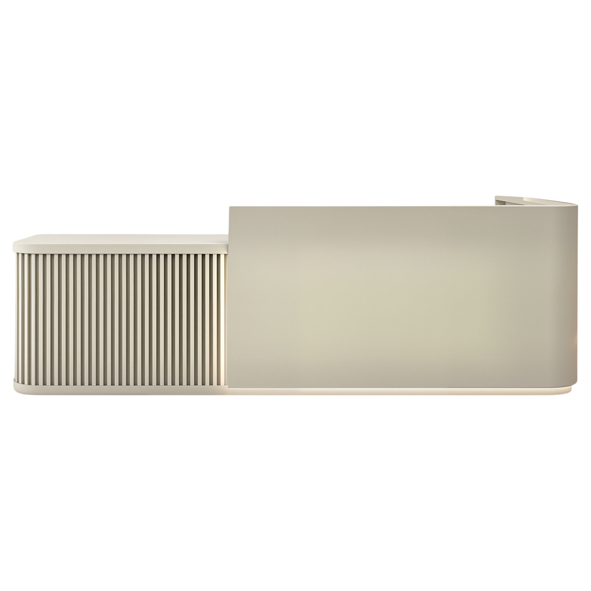 Left high side without return reception counter with Beige & White Oak  Finish and LED accent lighting