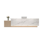 Reception desk with wood side panel and LED lighting for business interiors