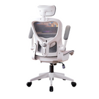 Light grey mesh office chair front view with ergonomic back support