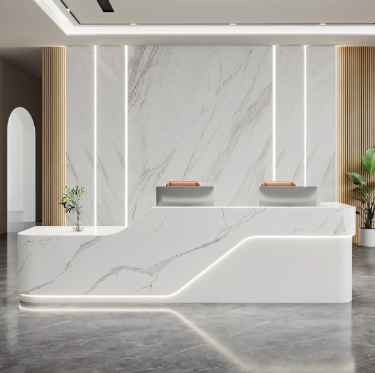 Premium Marble-Finish Reception Counter with Integrated LED Lighting
