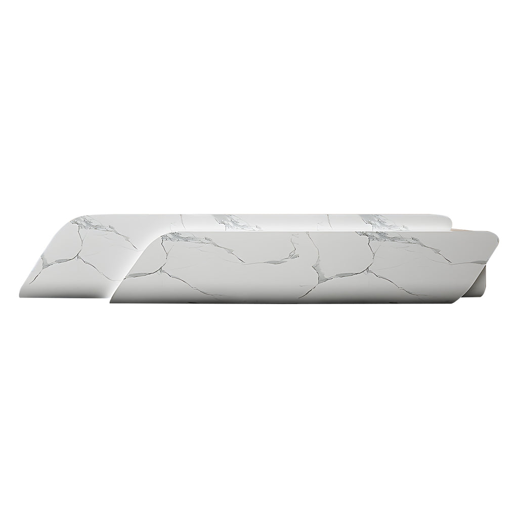 Marble finish curved reception counter with contemporary office design