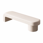 Minimalist upholstered bench seat in white with rounded modern silhouette