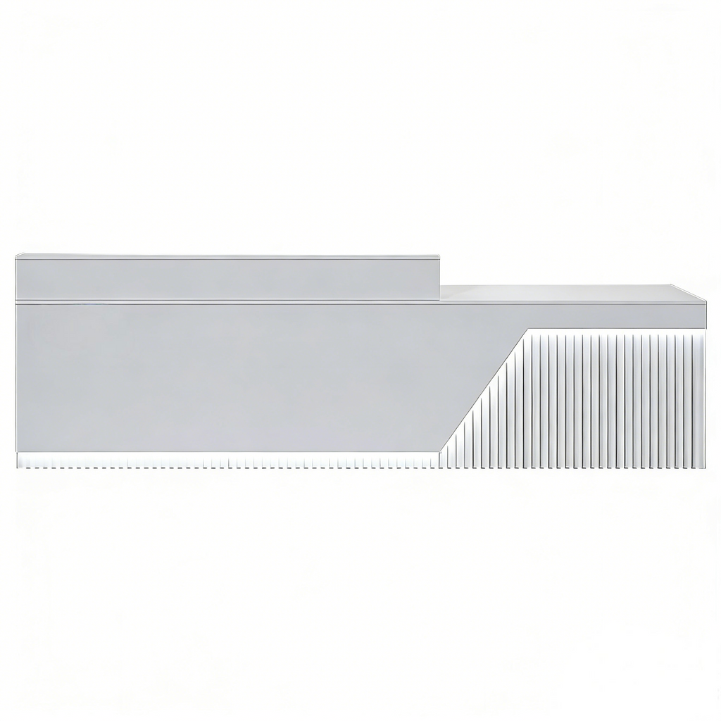 Minimalist white reception counter front view with modern office design