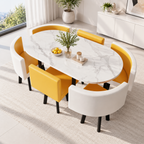 Modern conference table featuring marble finish surface and curved seating design
