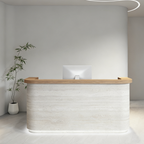 Modern curved reception counter with LED lighting for contemporary office and commercial reception areas
