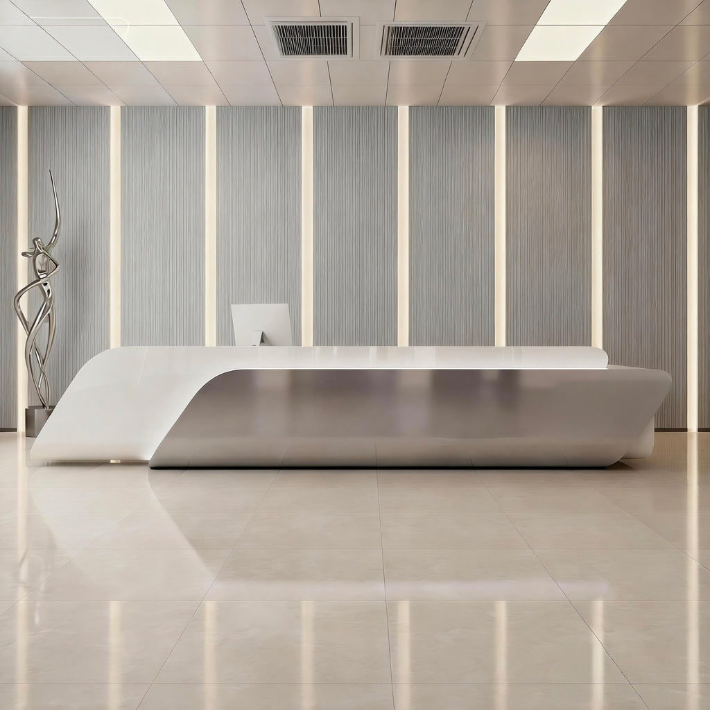 Modern curved reception desk with LED lighting for contemporary commercial offices
