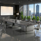 Modern executive boardroom table in a professional office meeting space