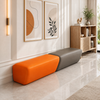Modern modular bench seat in orange and grey upholstery for office lounge and waiting areas