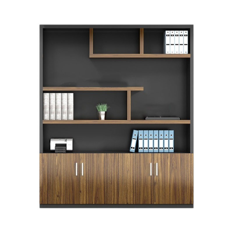 Modern office storage wall unit with cabinets and shelving designed for executive office environments