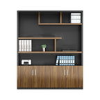 Modern office storage wall unit with cabinets and shelving designed for executive office environments