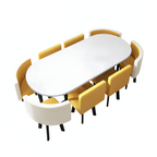 Modern oval conference table with yellow upholstered chairs for contemporary office meeting spaces