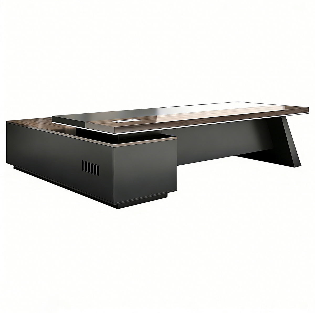 Natural maple timber executive office desk with right side cabinet configuration
