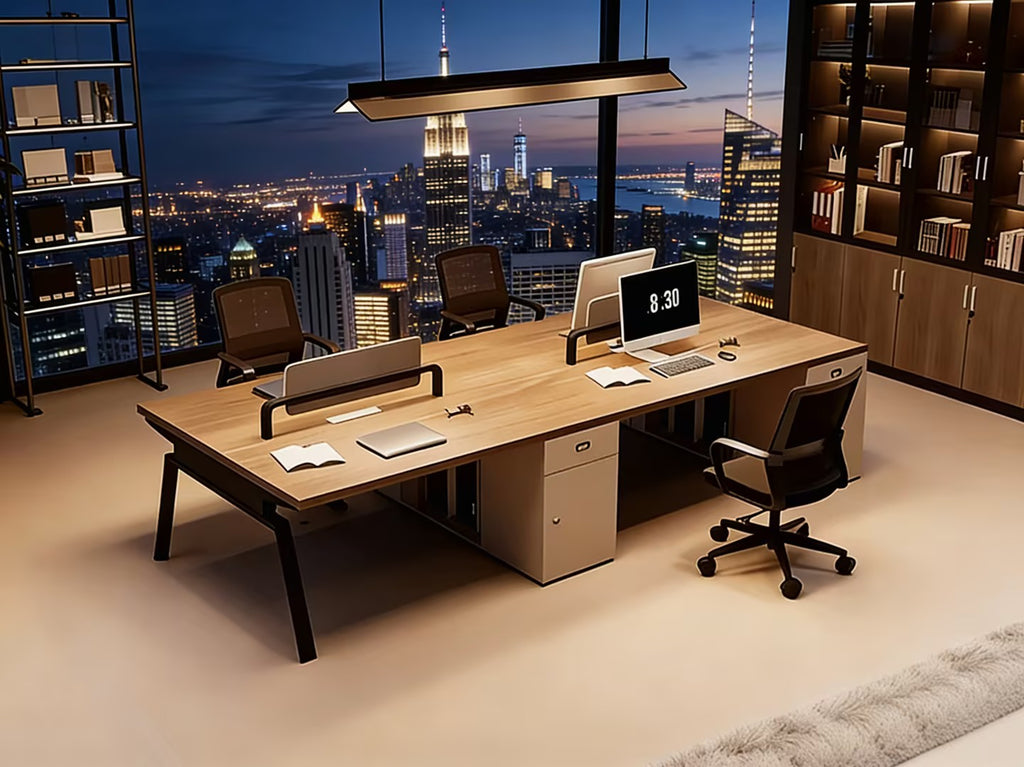 Modern Shared Office Desk Workstation with Screen Divider and Storage