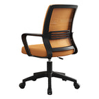 Orange mesh office chair with black frame and ergonomic design for modern workplaces