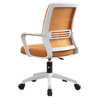 Orange mesh office chair with white frame and modern ergonomic design