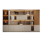 Premium office display storage cabinet wall with timber finish and modern design