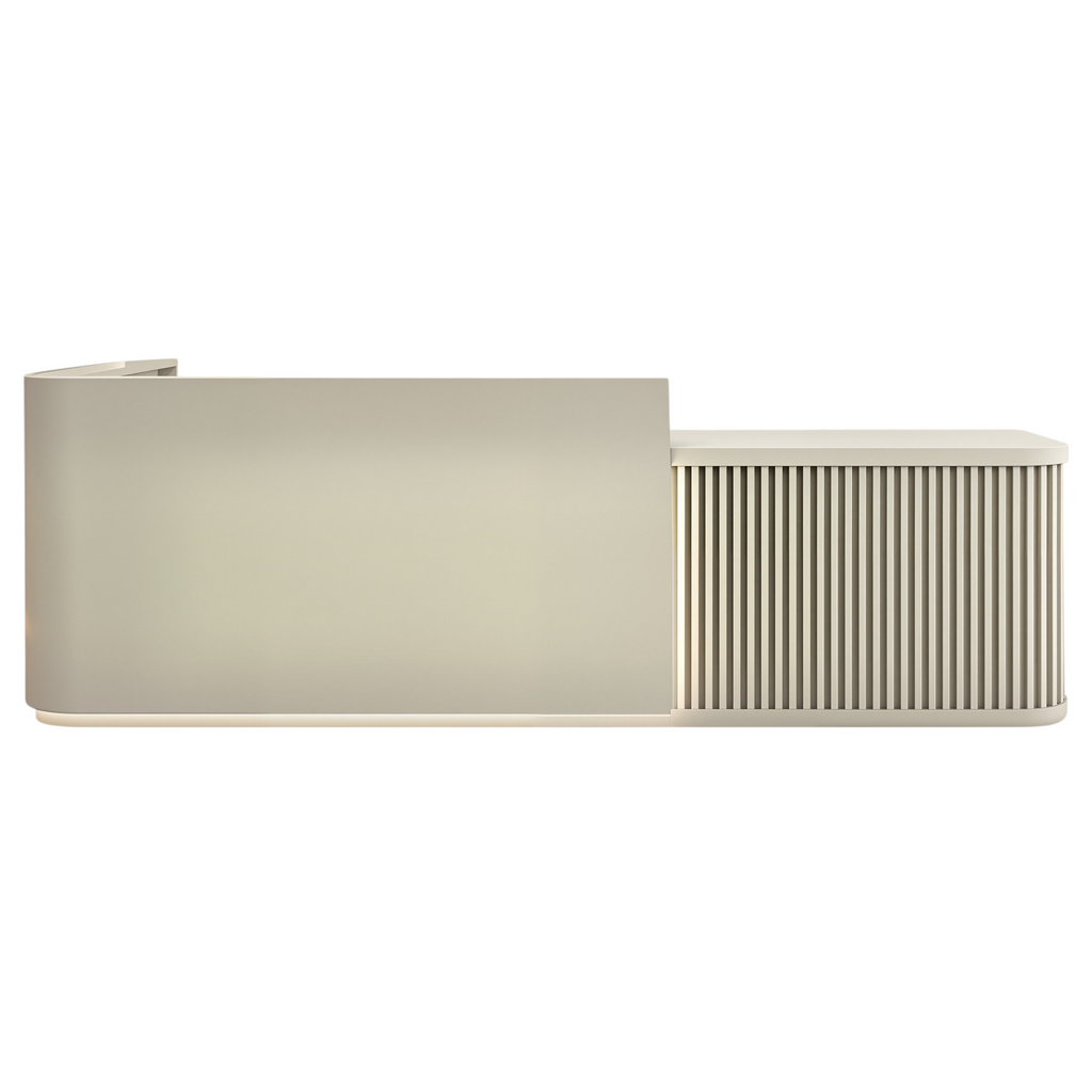 right high side without return reception counter with Beige & White Oak  Finish and LED accent lighting