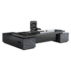 Contemporary executive desk featuring marble panel accents and a spacious professional workspace