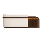 Right return reception counter with Warm Off-White Finish and LED accent lighting