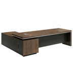 Large L-shaped executive desk with premium wood finish and integrated storage