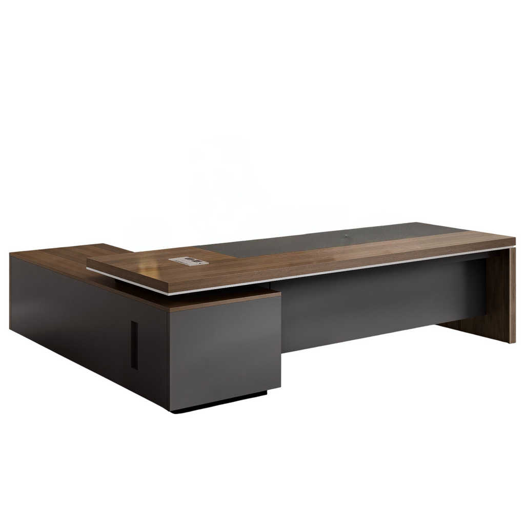 Walnut L-shaped executive desk with modern design for professional offices