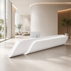 Sculptural reception counter with curved design in a modern office interior