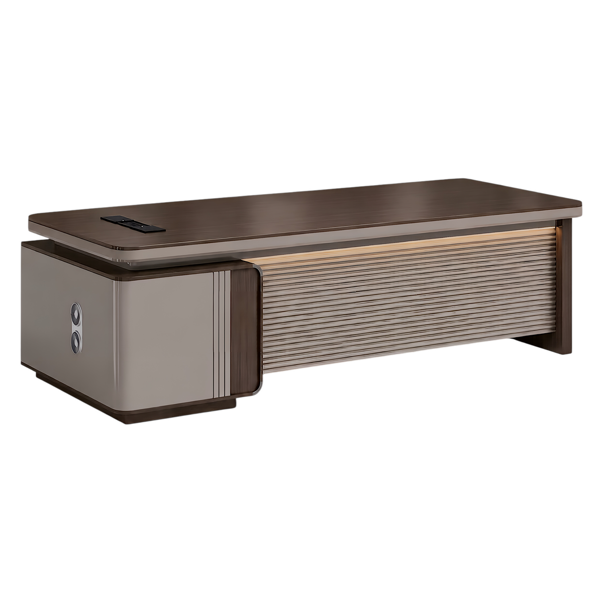 Executive desk featuring side storage pedestal and refined modern office design