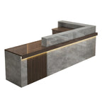 Left high return walnut reception desk with fluted detail for commercial reception spaces