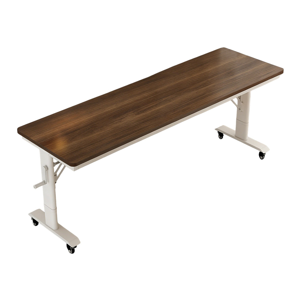 Walnut-look mobile standing desk with adjustable height frame for modern workspaces