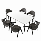 White conference table with six grey chairs for contemporary boardrooms