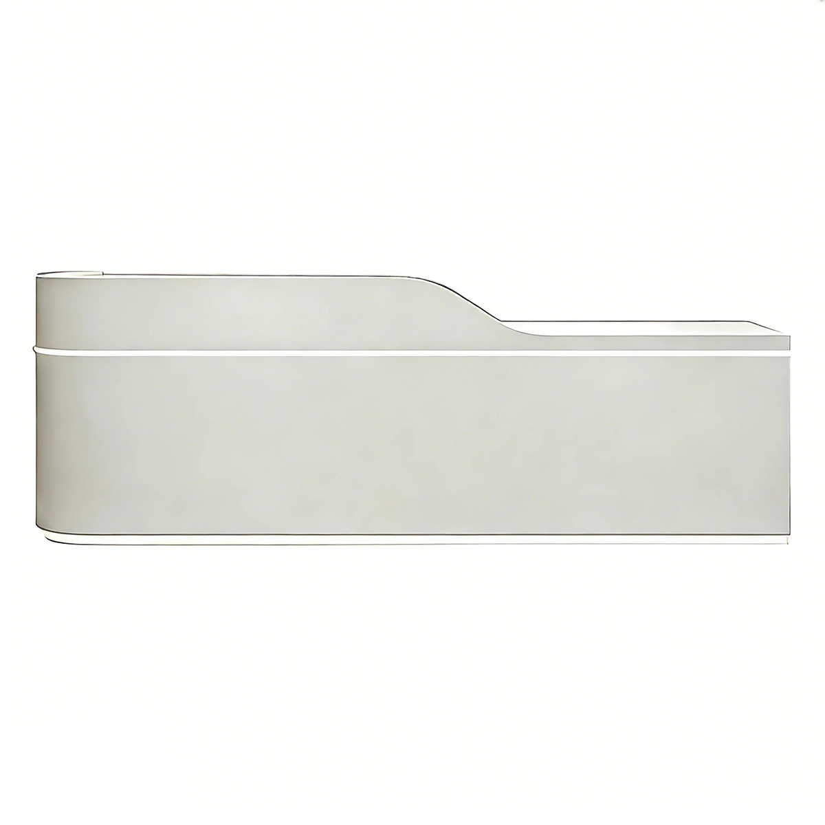 White curved reception counter with right high side design for modern professional workplaces