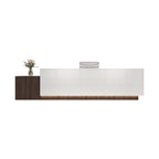 Dark walnut finish reception desk with LED lighting for modern commercial spaces